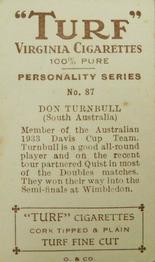 1933 Carreras Turf Personality Series #87 Don Turnbull Back