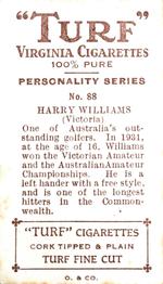1933 Carreras Turf Personality Series #88 Harry Williams Back