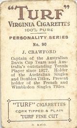 1933 Carreras Turf Personality Series #90 Jack Crawford Back