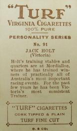 1933 Carreras Turf Personality Series #91 Jack Holt Back