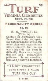 1933 Carreras Turf Personality Series #95 Bill Woodfull Back