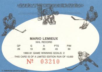 1992 American Sports Monthly (unlicensed) #NNO Mario Lemieux Back