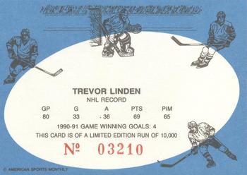 1992 American Sports Monthly (unlicensed) #NNO Trevor Linden Back