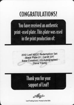 2012 Leaf National Convention - Printing Plates Black #SY1 Steve Young Back