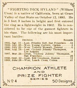 1910 Champion Athletes (C52) #4b Dick Hyland Back