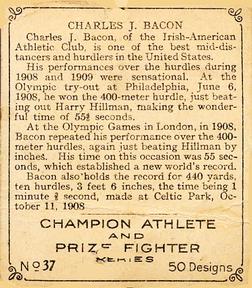 1910 Champion Athletes (C52) #37 Charles Bacon Jr. Back