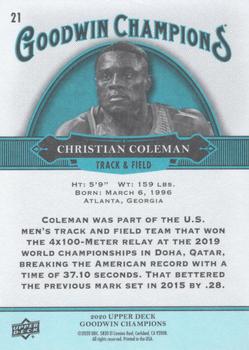 2020 Upper Deck Goodwin Champions - Turquoise #21 Christian Coleman Back
