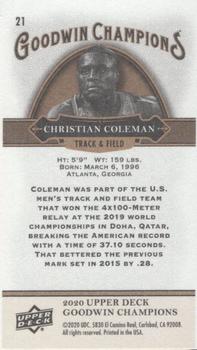 2020 Upper Deck Goodwin Champions - Minis #21 Christian Coleman Back