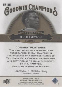 2020 Upper Deck Goodwin Champions - Autographs Horizontal #HA-RH R.J. Hampton Back