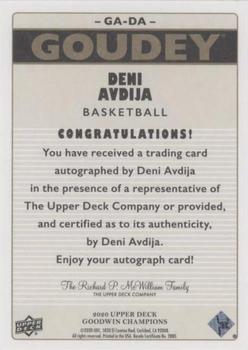 2020 Upper Deck Goodwin Champions - Goudey Autographs #GA-DA Deni Avdija Back