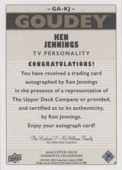 2020 Upper Deck Goodwin Champions - Goudey Autographs #GA-KJ Ken Jennings Back