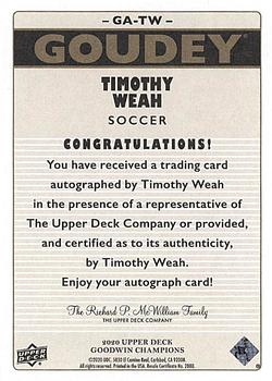 2020 Upper Deck Goodwin Champions - Goudey Autographs #GA-TW Timothy Weah Back