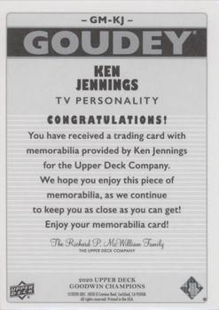 2020 Upper Deck Goodwin Champions - Goudey Memorabilia #GM-KJ Ken Jennings Back
