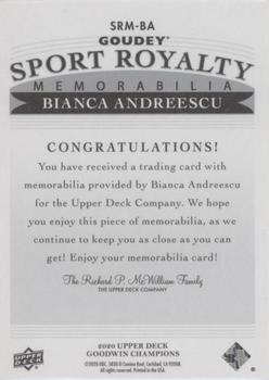 2020 Upper Deck Goodwin Champions - Goudey Sport Royalty Memorabilia #SRM-BA Bianca Andreescu Back