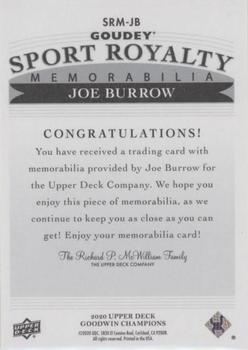 2020 Upper Deck Goodwin Champions - Goudey Sport Royalty Memorabilia #SRM-JB Joe Burrow Back