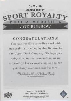 2020 Upper Deck Goodwin Champions - Goudey Sport Royalty Memorabilia Dual Swatch #SRM2-JB Joe Burrow Back