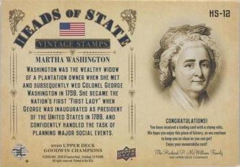 2020 Upper Deck Goodwin Champions - Heads of State Stamp Relics #HS-12 Martha Washington Back