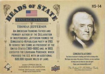 2020 Upper Deck Goodwin Champions - Heads of State Stamp Relics #HS-14 Thomas Jefferson Back