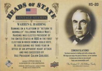 2020 Upper Deck Goodwin Champions - Heads of State Stamp Relics #HS-20 Warren G. Harding Back