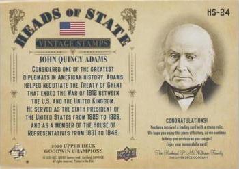 2020 Upper Deck Goodwin Champions - Heads of State Stamp Relics #HS-24 John Quincy Adams Back