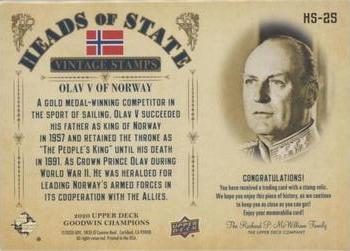 2020 Upper Deck Goodwin Champions - Heads of State Stamp Relics #HS-25 Olav V of Norway Back