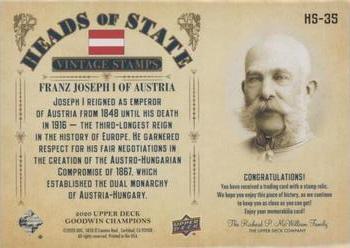 2020 Upper Deck Goodwin Champions - Heads of State Stamp Relics #HS-35 Franz Joseph I Back