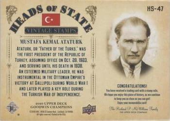 2020 Upper Deck Goodwin Champions - Heads of State Stamp Relics #HS-47 Mustafa Kemal Ataturk Back