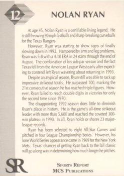 1992 D&B Publications The Sports Report #12 Nolan Ryan Back