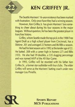 1992 D&B Publications The Sports Report #22 Ken Griffey Jr. Back