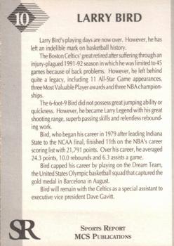 1992 D&B Publications The Sports Report - Silver #10 Larry Bird Back