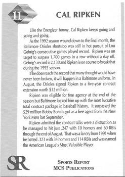 1992 D&B Publications The Sports Report - Silver #11 Cal Ripken Jr. Back
