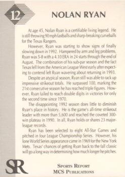 1992 D&B Publications The Sports Report - Silver #12 Nolan Ryan Back