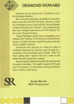 1992 D&B Publications The Sports Report - Holo Foil #27 Desmond Howard Back
