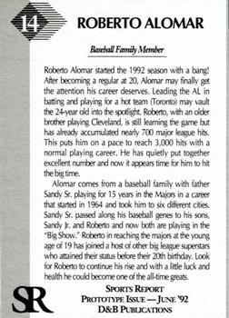 1992 D&B Publications The Sports Report - The Investor's Journal: The Sports Report Gold #14 Roberto Alomar Back