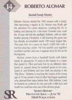 1992 D&B Publications The Sports Report - The Investor's Journal: The Sports Report Silver #14 Roberto Alomar Back