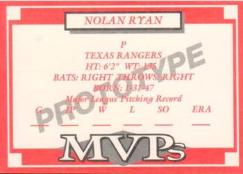 1991 MVPs Prototype (unlicensed) #NNO Nolan Ryan Back