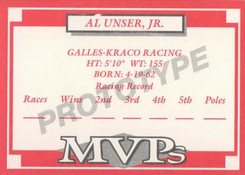 1991 MVPs Prototype (unlicensed) #NNO Al Unser Jr. Back