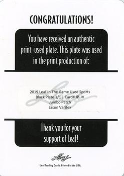 2019 Leaf In the Game Used - Jumbo Patch Relics Printing Plates Black #JP-JV Jason Varitek Back