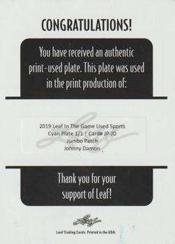 2019 Leaf In the Game Used - Jumbo Patch Relics Printing Plates Cyan #JP-JD Johnny Damon Back