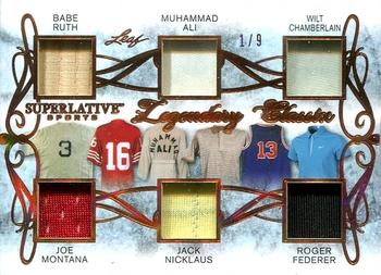 2020 Leaf Superlative Sports - Legendary Classix Relics #LC-01 Babe Ruth / Joe Montana / Muhammad Ali / Jack Nicklaus / Wilt Chamberlain / Roger Federer Front