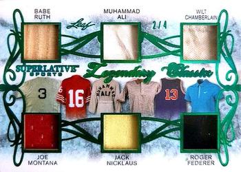 2020 Leaf Superlative Sports - Legendary Classix Relics Emerald #LC-01 Babe Ruth / Joe Montana / Muhammad Ali / Jack Nicklaus / Wilt Chamberlain / Roger Federer Front