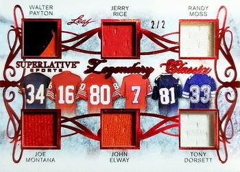 2020 Leaf Superlative Sports - Legendary Classix Relics Red #LC-08 Walter Payton / Joe Montana / Jerry Rice / John Elway / Randy Moss / Tony Dorsett Front