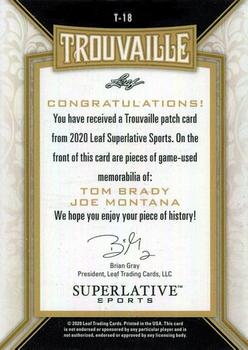 2020 Leaf Superlative Sports - Trouvaille 2 Jumbo Relics Red #T-18 Tom Brady / Joe Montana Back