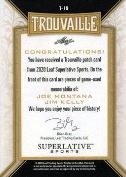 2020 Leaf Superlative Sports - Trouvaille 2 Jumbo Relics Red #T-19 Joe Montana / Jim Kelly Back