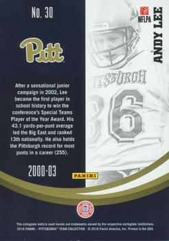 2016 Panini Pittsburgh Panthers - Silver #30 Andy Lee Back