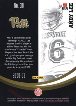 2016 Panini Pittsburgh Panthers - Gold #30 Andy Lee Back