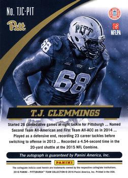 2016 Panini Pittsburgh Panthers - Autographs #TJC-PIT T.J. Clemmings Back