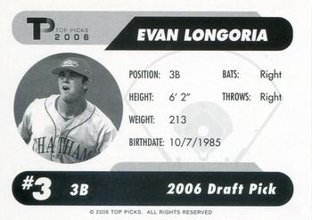 2006 Top Picks (Unlicensed) #NNO Evan Longoria Back