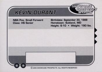 2005 Showcase Prospects #NNO Kevin Durant Back