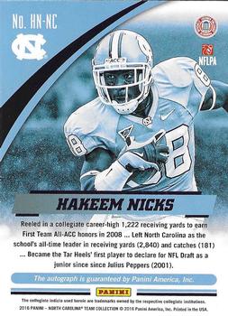 2016 Panini North Carolina Tar Heels - Autographs #HN-NC Hakeem Nicks Back